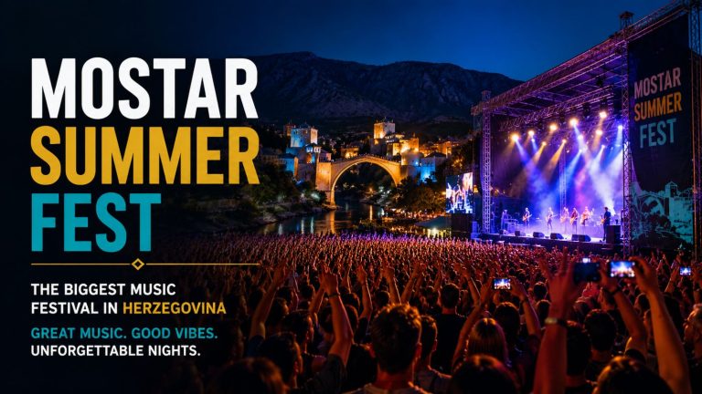 Crowd enjoying a live concert at Mostar Summer Fest in Mostar