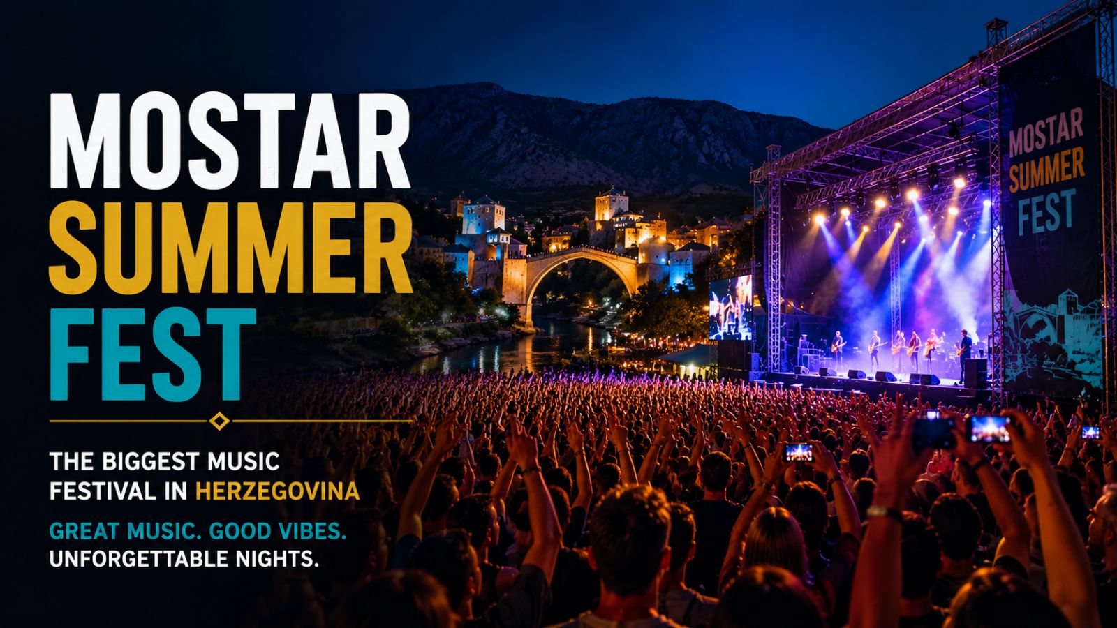 Crowd enjoying a live concert at Mostar Summer Fest in Mostar